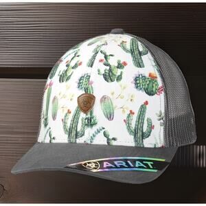 Ariat Trucker Hat Baseball Cap Mesh Snap Cactus White New Fast Ship